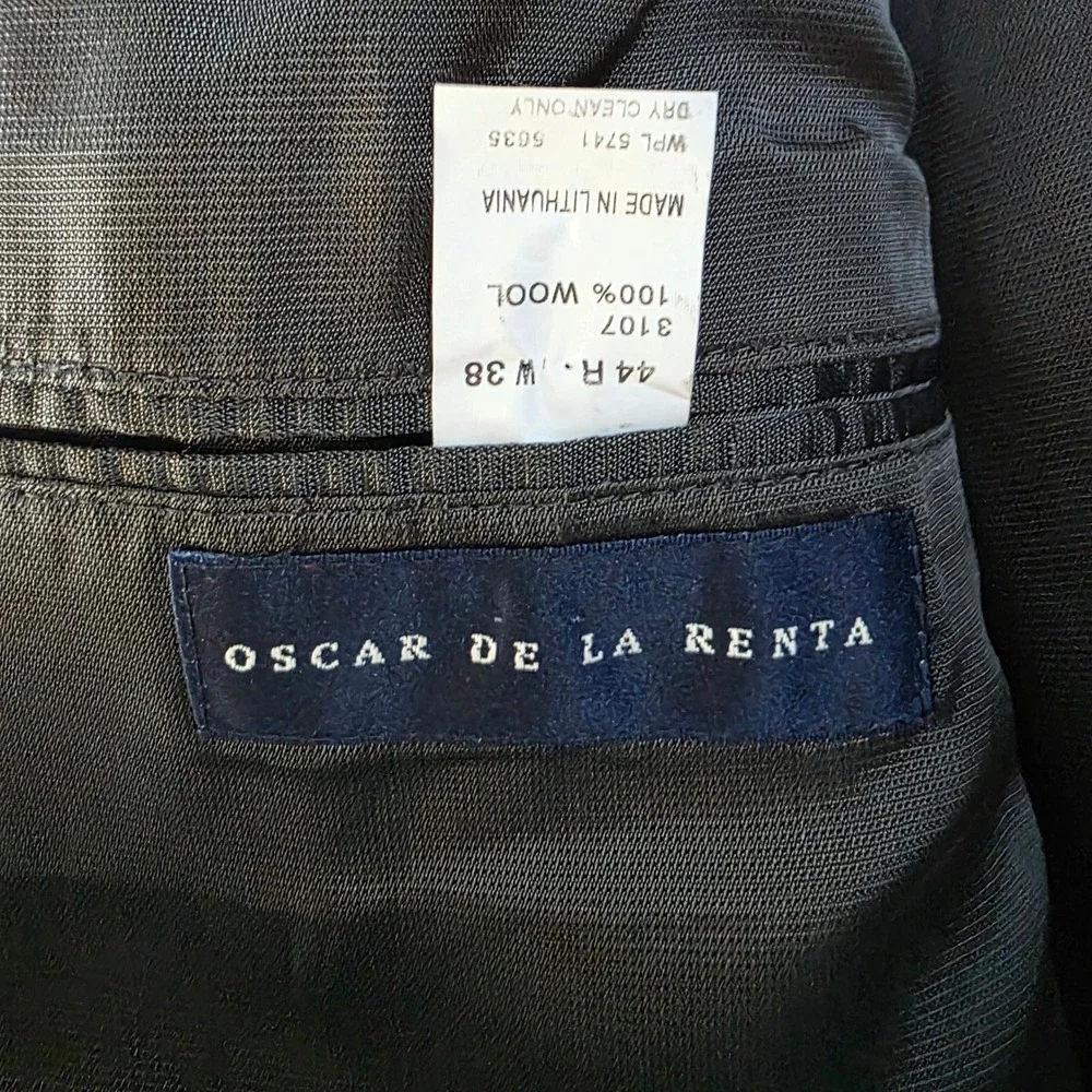Oscar de la Renta Mens 44R Black 100% Wool 2-Button Blazer Sport Coat